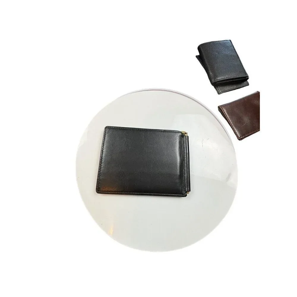 Men's Black Leather Bifold Wallet With Money Clip